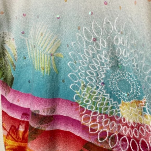 Desigual | Multi Print Colorful Embroidered Sequin Pullover Sweater - Picture 5 of 7